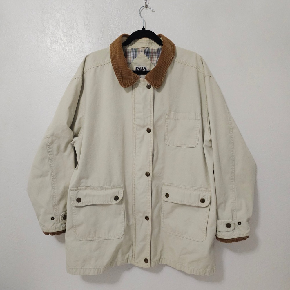 Falls Creek Vintage Mens 2X Tan Canvas Barn Jacket Corduroy Gorpcore Utility